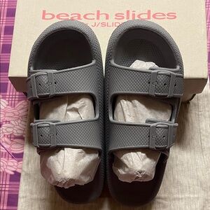 J/SLIDES Gray Double Buckle Beach Slides